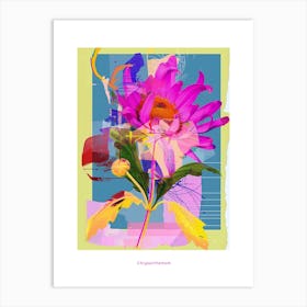 Chrysanthemum 1 Neon Flower Collage Poster Art Print