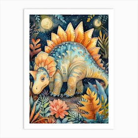 Pastel Pattern Rainbow Stegosaurus Dinosaur 2 Art Print