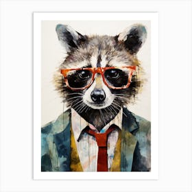 A Raccoon Wearing Glasses In The Style Of Jasper Johns 3 Art Print