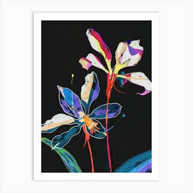 Neon Flowers On Black Cyclamen 2 Art Print