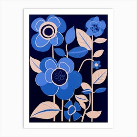 Blue Flower Illustration Camellia 1 Art Print