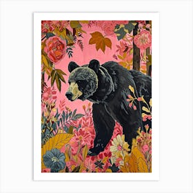 Floral Animal Painting Grizzly Bear 3 Art Print