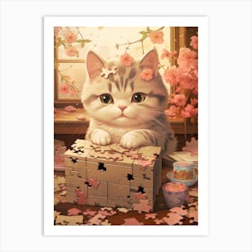 Kawaii Cat Drawings With Puzzles 3 Art Print