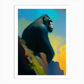 Gorilla On Top Of A Cliff Gorillas Bright Neon 1 Art Print