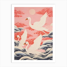 Vintage Japanese Inspired Bird Print Swan 3 Art Print