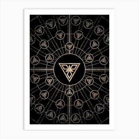 Geometric Glyph Radial Array in Glitter Gold on Black n.0384 Art Print