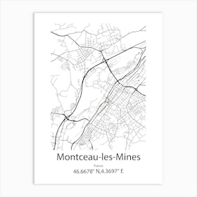 Montceau Les Mines,France Minimalist Map Art Print