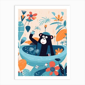 Gorilla Art In Bath Cartoon Nursery Illustration 2 Art Print
