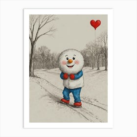 Snowman With Heart Art Print