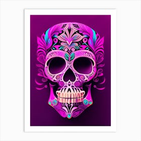 Skull With Psychedelic Patterns Pink Mexican Art Print