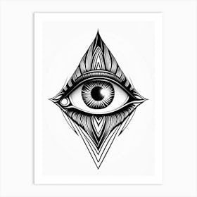 Connection, Symbol, Third Eye Simple Black & White Illustration 1 Art Print