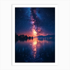 Night Sky Over Lake 10 Art Print