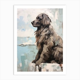 Newfoundland Dog, Painting In Light Teal And Brown 2 Art Print