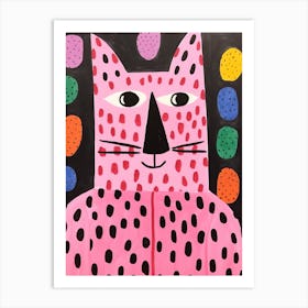 Pink Polka Dot Cat 1 Art Print