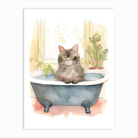 Chartreux Cat In Bathtub Botanical Bathroom 6 Art Print