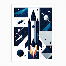 Space Rocket Canvas Print, Rocket wall art, Children’s nursery illustration, Kids' room decor, Sci-fi adventure wall decor, playroom wall decal, minimalistic vector, dreamy gift Art Print