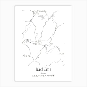 Bad Ems,Germany Minimalist Map Art Print