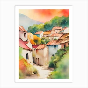 Watercolor Of A Village 5 Art Print