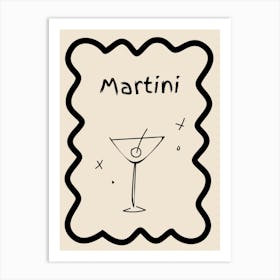 Martini Doodle Poster B&W Art Print