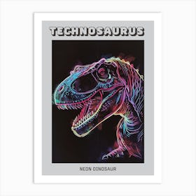 Neon Dinosaur Blue Pink Portrait Poster Art Print