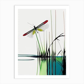 Dragonfly On Lake Abstract Line Drawing 1 Art Print