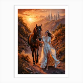 Horse And A Woman Art Print