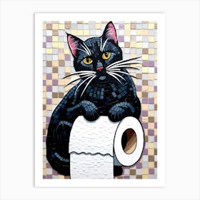 Black Cat On Toilet Paper Art Print