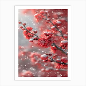 Cherry Blossoms In Snow 1 Art Print