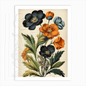 Black And Orange Flowers Art Print