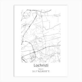 Lochristi,Belgium Minimalist Map Art Print