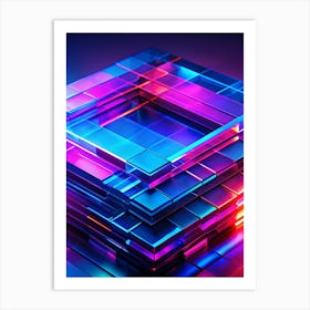 Abstract Arrangement Of Glowing, Translucent Cubes Stacked Upon Each Other With Blue, Pink, And Orange Neon Lighting Art Print