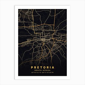 Pretoria South Africa Black And Gold Map Art Print