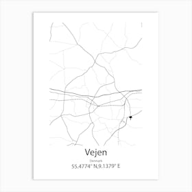 Vejen,Denmark Minimalist Map Art Print