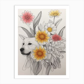 Dog With Flowers Charms Art Print