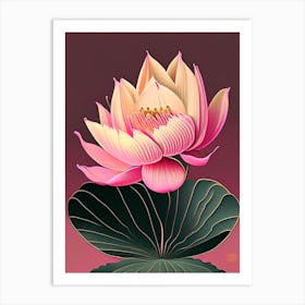 Pink Lotus Retro Illustration 1 Art Print