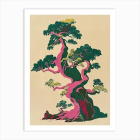 Yew Tree Colourful Illustration 1 Art Print