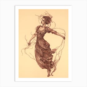 Vintage Sepia Nymph Drawing 1 Art Print