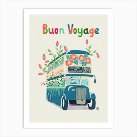 Flowery Double Decker Bus Art Print