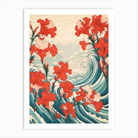 Great Wave With Gladiolus Flower Drawing In The Style Of Ukiyo E 1 Art Print