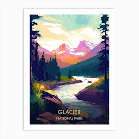 Glacier National Park Travel Poster Illustration Style 1 Art Print