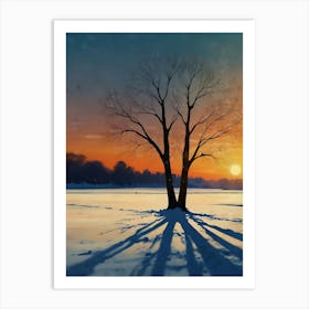 Lone Tree At Sunset Art Print