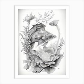 Ogon Koi Fish 1, Haeckel Style Illustastration Art Print