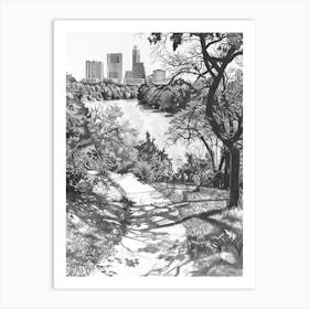 Zilker Metropolitan Park Austin Texas Black And White Drawing 2 Art Print