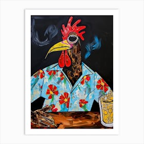 Animal Party: Crumpled Cute Critters with Cocktails and Cigars Rooster 4 Art Print