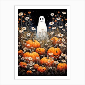 Cute Bedsheet Ghost, Botanical Halloween Watercolour 75 Art Print