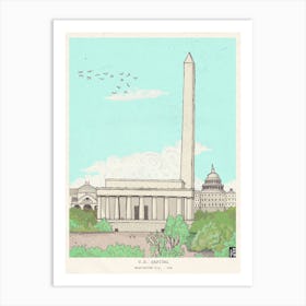 Washington Monument Art Print - US Capital Cityscape Illustration - Colorful Washington State Artwork - Fine Art Wall Decor Art Print