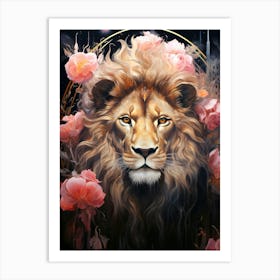 Lion With Roses Art Print