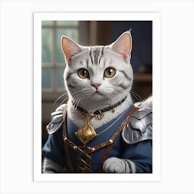 Vintage Cat In Armor Art Print