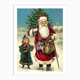 Old Santa Claus With A Little Girl Art Print