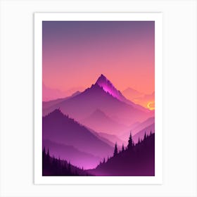 Misty Mountains Vertical Composition In Purple Tone 39 Art Print